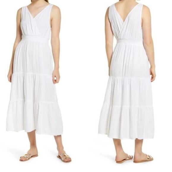 Beachlunchlounge Yuna Cotton Poplin Tank Top V-Neck Midi Dress White Size Small - Picture 1 of 9